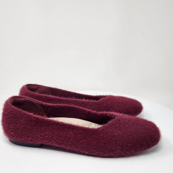 Vivaia Margot 2.0 Flats Size EU43/US11 Bordeaux Maroon Square-Toe Faux Mink - Picture 2 of 15